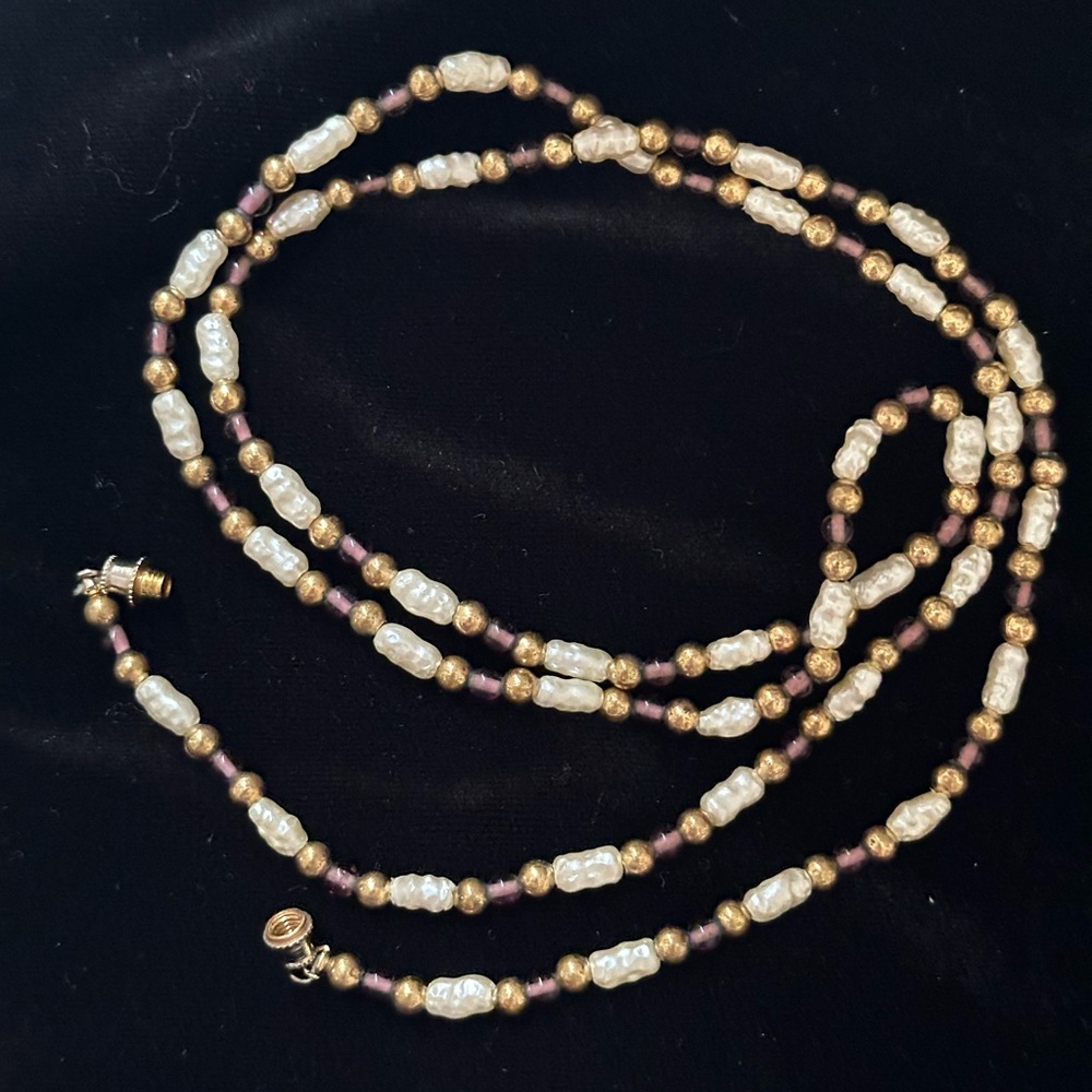 Vintage Seed pearl and purple beads long necklace